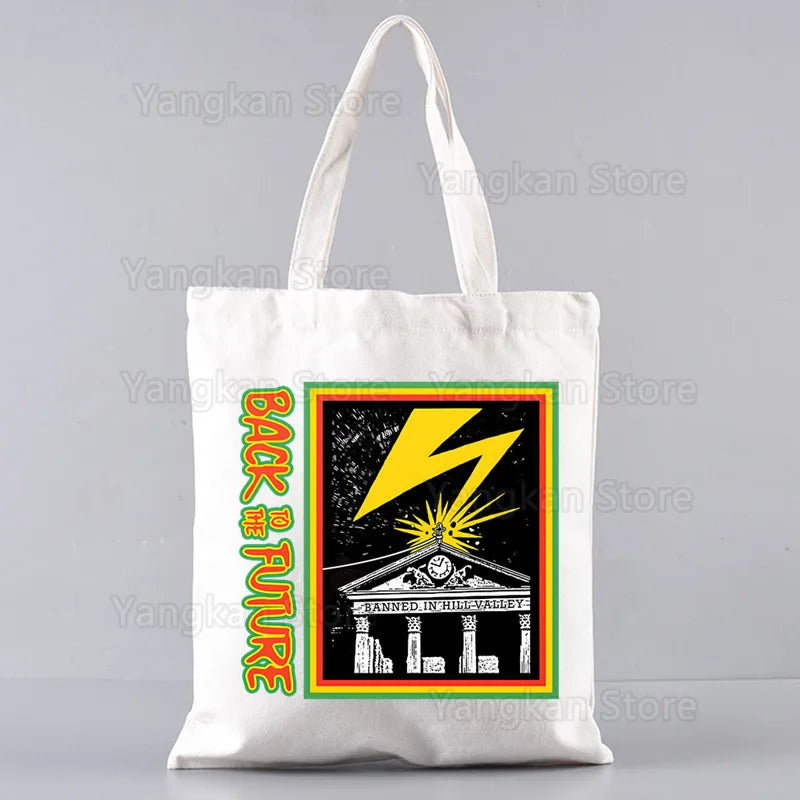 sac main toile blanc imprimé retour vers futur moderne poignées