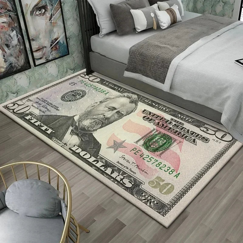 tapis multicolore billets américains bitcoin moderne salon chambre antibruit polypropylène polyester