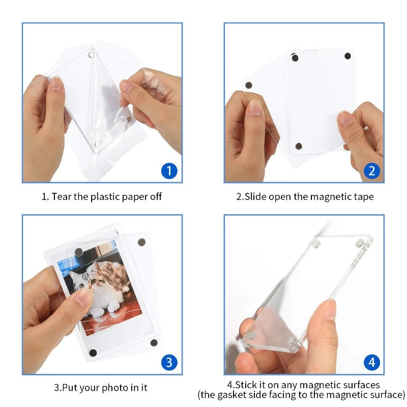 cadre photo magnétique transparent moderne blanc ruban magnétique gaskets supplémentaires papier plastique affichage réfrigérateur