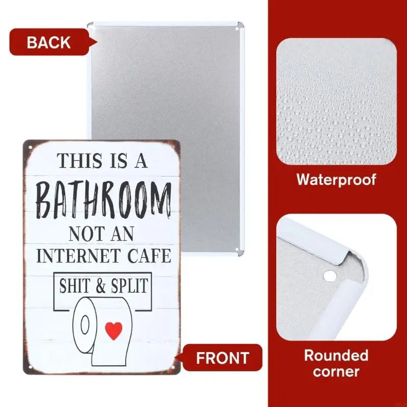 plaque décorative vintage humour texte grunge coeurs toilette blanc brun rouge