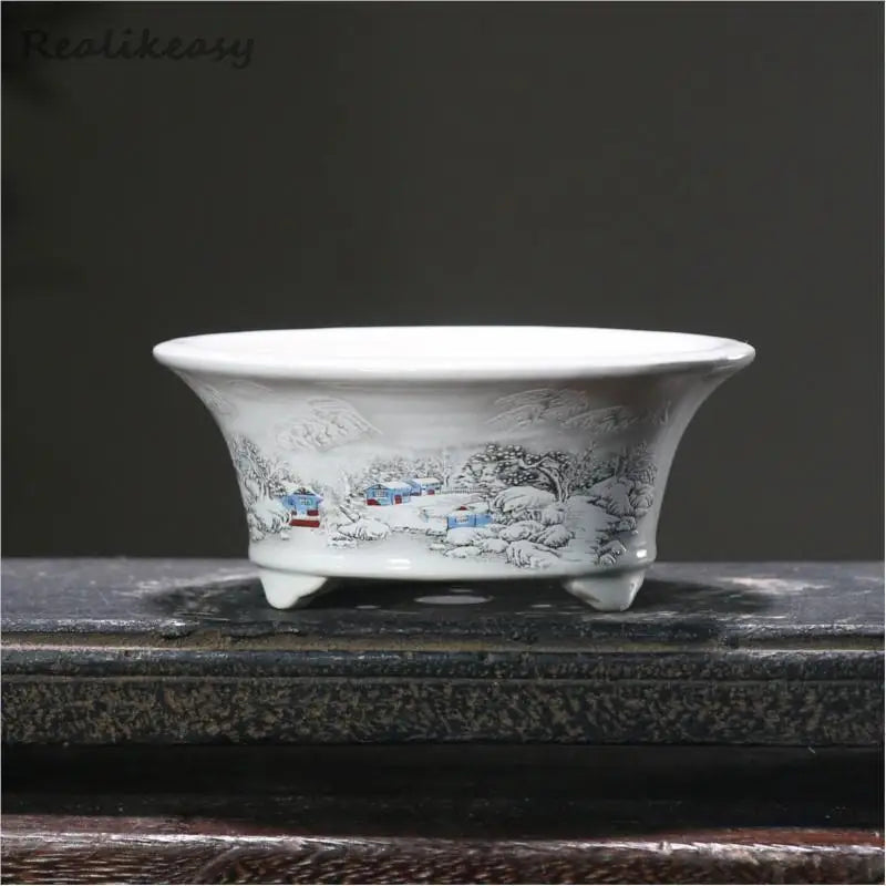 bacs plantes chinois paysage peint blanc opaque décoration intérieure pots fleurs