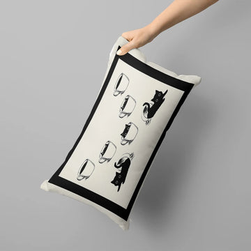 taie d'oreiller décorative blanche motif chat noir moderne lit salon maison coton polyester