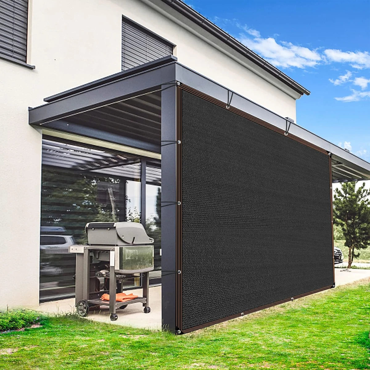 toile protection solaire noire moderne clips métalliques résistante l'eau 3x3 folding awning camping plage