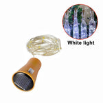 guirlande lumineuse solaire 20 led blanc doré moderne adhésif 2m câble 10 capuchons bouteille
