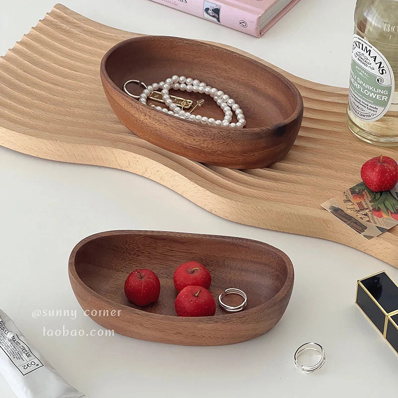 plateau rangement bois oval moderne organise bijoux livres objets ménagers