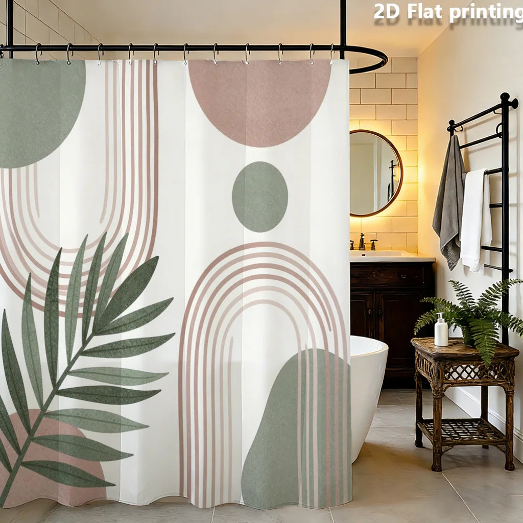 rideau douche moderne géométrique vert rose feuilles palmier opaque polyester minimaliste
