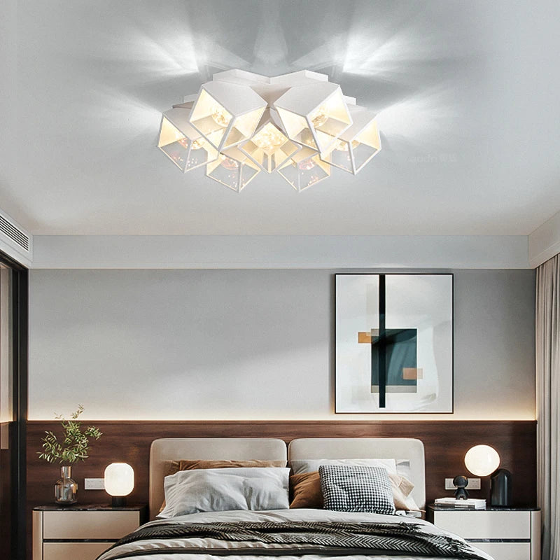 lampe suspendue moderne cubiques géométriques noir blanc chaînes interrupteur tactile chambre salon