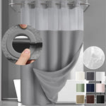 rideau douche moderne gris vert blanc tissé points transparent waterproof anneaux 72x74inch