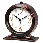 horloge vintage marron foncé cadran blanc aiguilles métalliques alarme quartz rechargeable brillant chambre salon