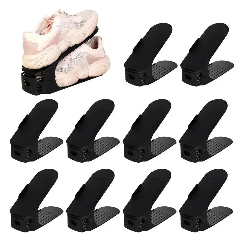 support chaussures noir moderne clips texture rugueuse rangement chaussures pliable organisateur double couche