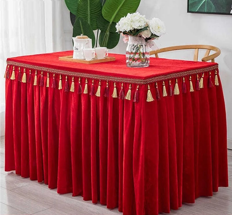 jupe table velours rouge blanc vert foncé gris violet classique réutilisable maison mariage banquet