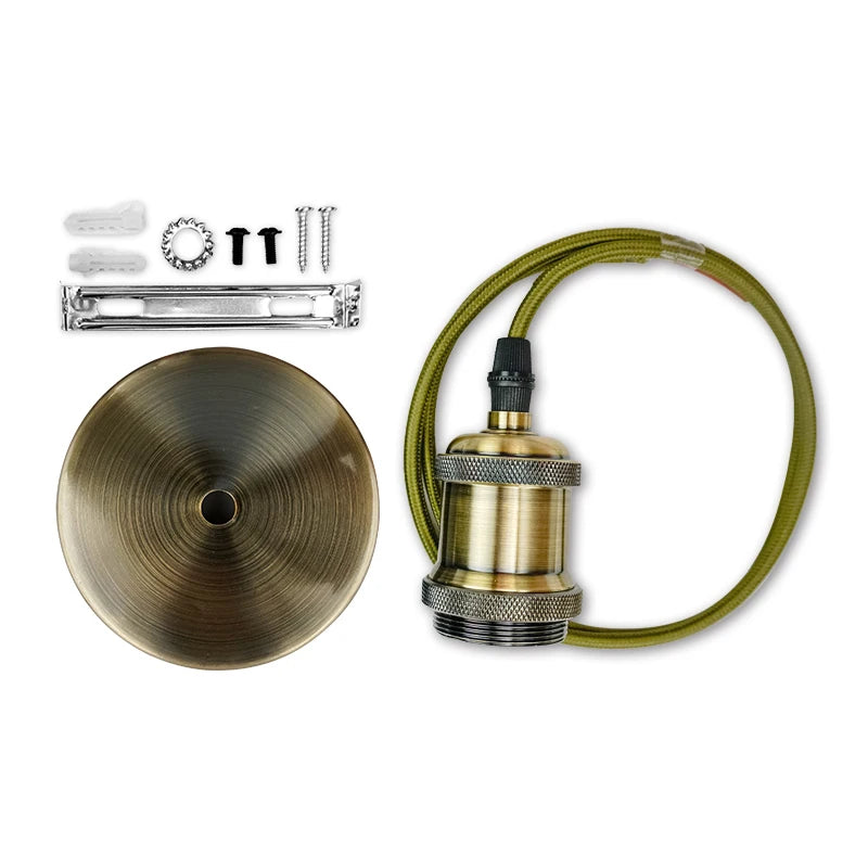 lampe suspendue rétro or bronze vert argent rouge noir e27 métal brillant texture brossée