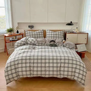 housse couette carreaux gris beige coton texturé moderne chambre literie taies oreiller minimaliste