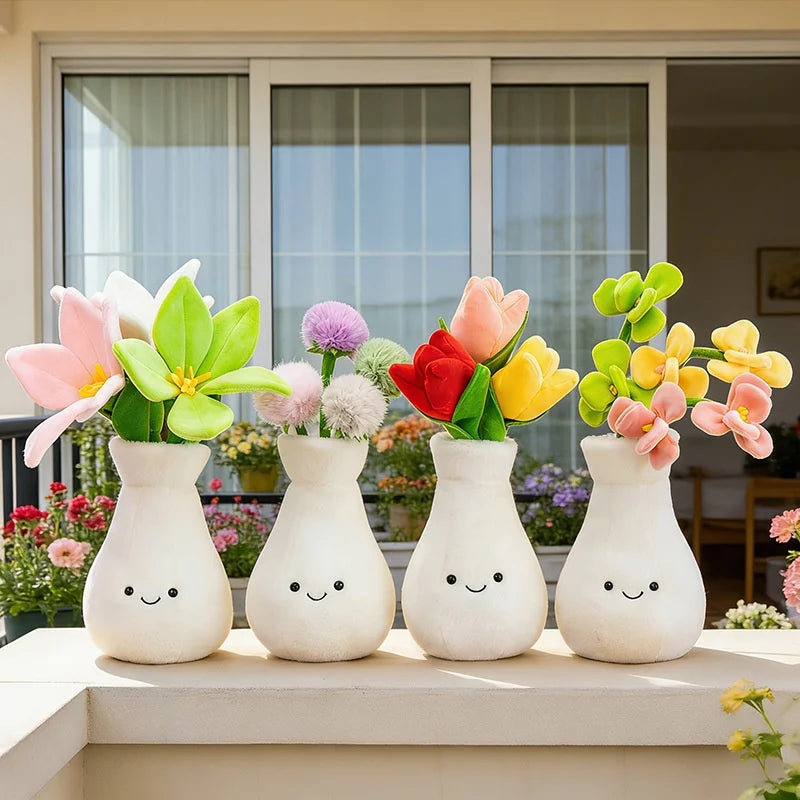 bouquet fleurs artificielles vase gourde blanc souriant intérieur décoration mignonne anniversaire mariage