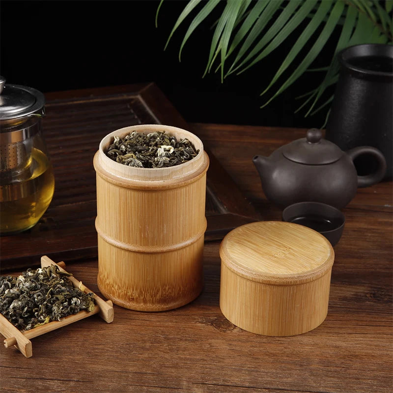 boîtes thé bambou naturel rayures horizontales traditionnel pistaches graines tournesol thé vert stockage épices