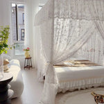 rideau lit blanc dentelle florale transparent classique maison adultes polyester coton unisexe