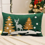 housse coussin brodée sapins dorés boules blanches cerf blanc velours doux hiver décorative lit