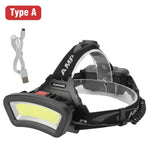 lampe frontale led rechargeable usb noir blanc bande ajustable indicateur charge longue portée fishing