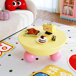 table basse enfant moderne jaune rose bleu lisse pieds sphères ludique