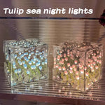 cube lumineux tulipes transparent moderne clips papier décoratif rubans pinceaux événementnels chambre festive