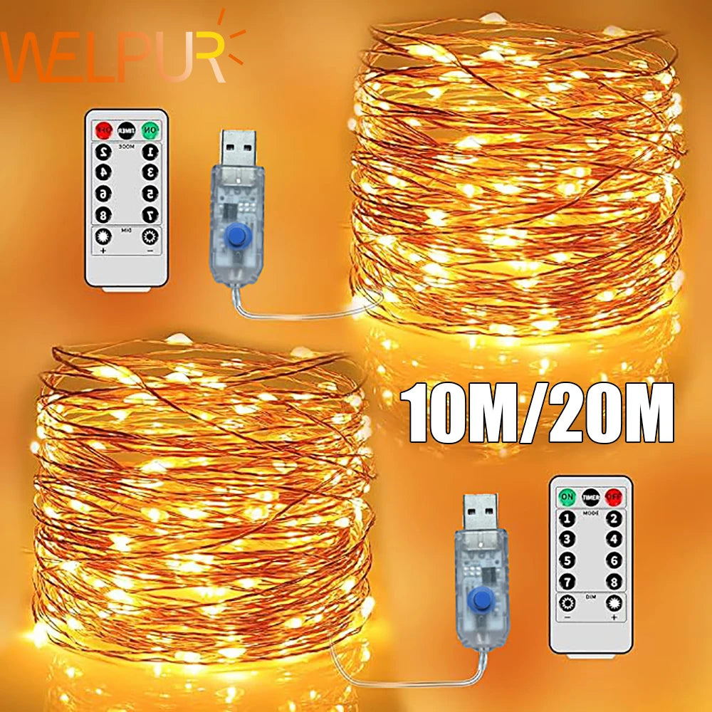 guirlande lumineuse dorée moderne waterproof 10m 20m led adhésif télécommande noël festive