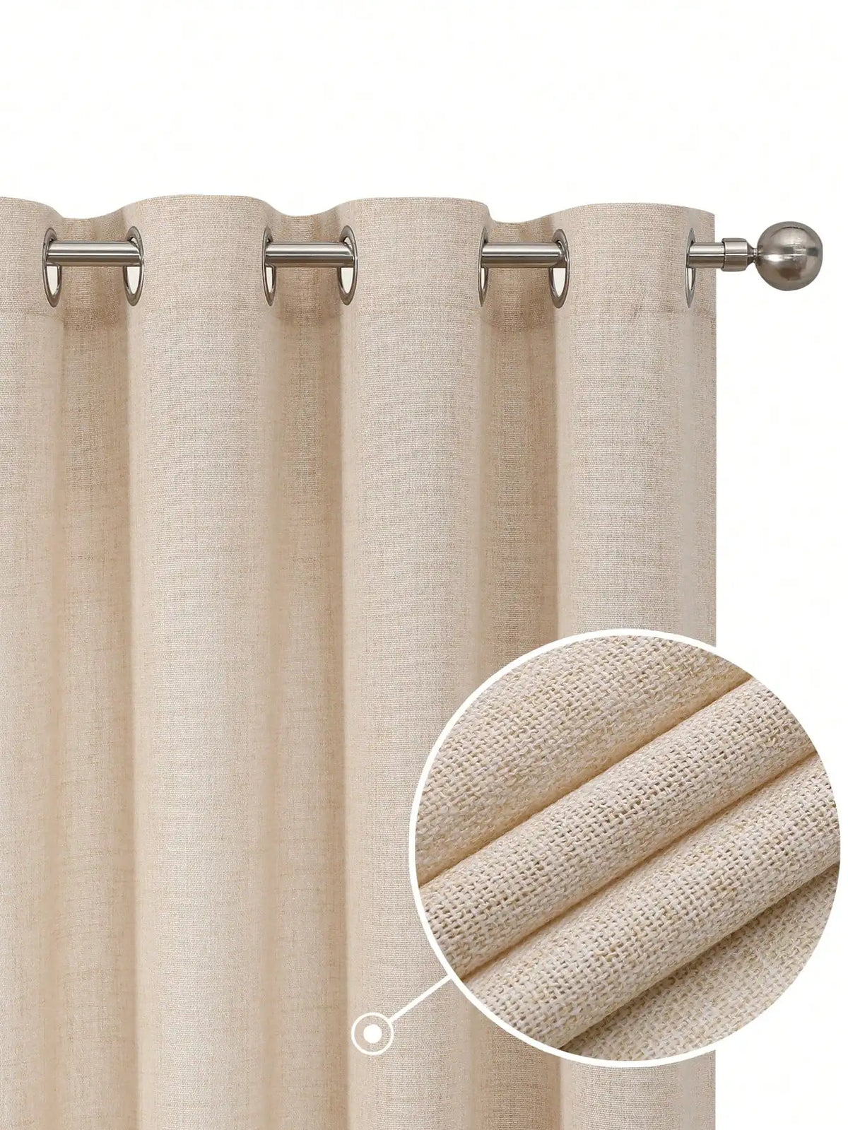 rideau beige clair texture lin moderne opacité fenetre salon chambre anneaux metalliques