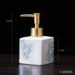 distributeur savon liquide céramique blanc bleu fleurs classique salle bains 280ml 450ml