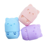 pot savon silicone rose bleu violet animalier brosse nettoyage intégrée texture douce patte chat