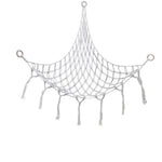 filet suspendu rose blanc maille régulière franges anneaux métalliques réutilisable créatif artisanal