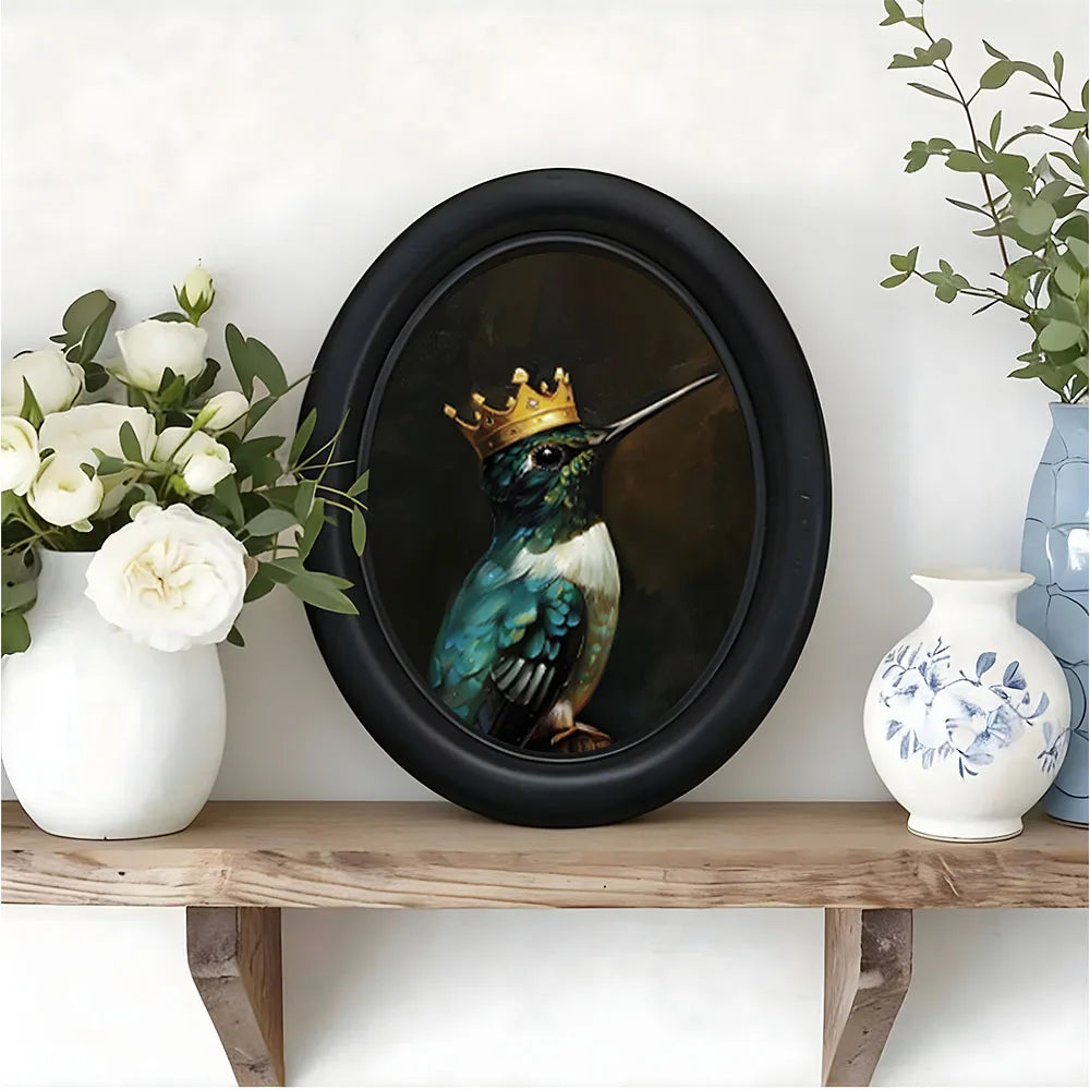 cadre ovale oiseau couronne noir classique décoration murale art mural peinture bois ornement chambre