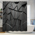 rideau douche géométrique moderne motif polygone noir gris abstrait opaque contemporain tringle métal
