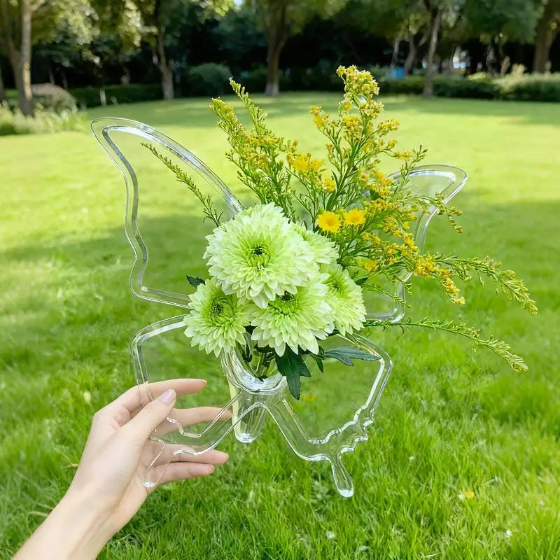 vase fleurs papillon transparent moderne décoration maison étagère rose lisse brillant