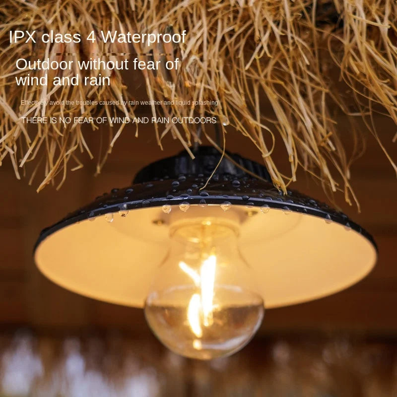 lampe suspendue rechargeable led noire industrielle fixations adhésives lumière variable camping decoration extérieure