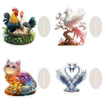 figurines animales oiseaux blanc bleu gris lapins gris argenté chat multicolore poules plumage brillant