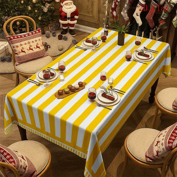nappe rayée jaune blanche moderne imperméable lavable machine réutilisable extérieur mariages fêtes