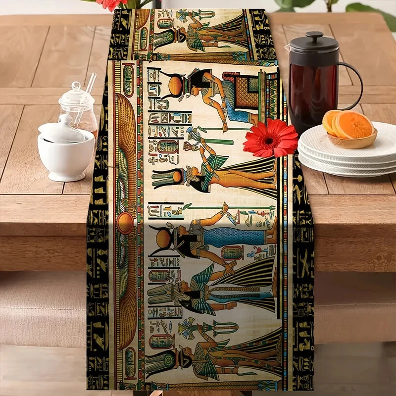 nappe lin égyptienne ancien motif personnage hiéroglyphes table décoration intérieure thèmes