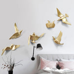 décoration murale moderne oiseau vol doré résine adhésif ornement salon entrée