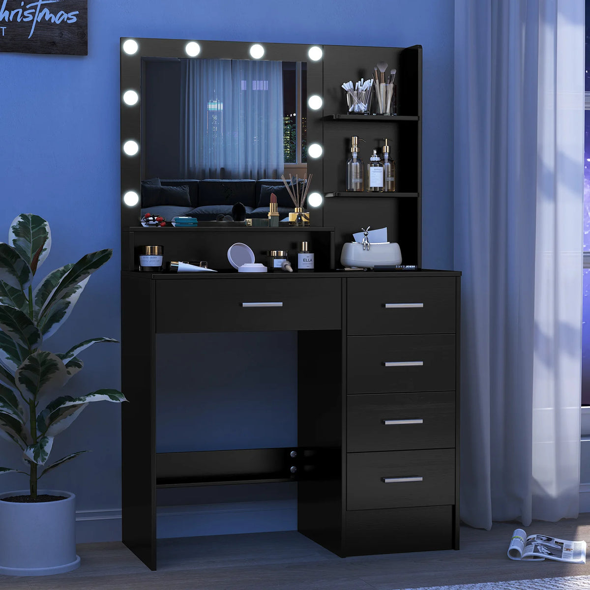 meuble coiffeuse miroir led éclairage réglable noir blanc rose beige