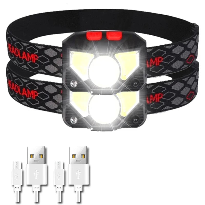 lampe frontale led rechargeable camping pêche course nuit mode géométrique multicolore noir blanc gris