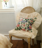 housses coussin fleur rose feuilles vertes vintage romantique opalescent adhésif rubans blancs coton carré