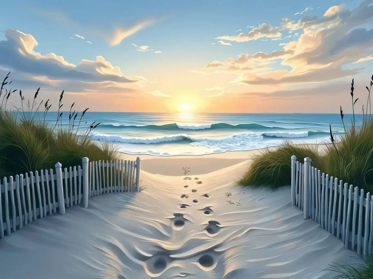 peinture l'huile paysage marin toile moderne coucher soleil vagues herbe sable pinceaux palette débutants
