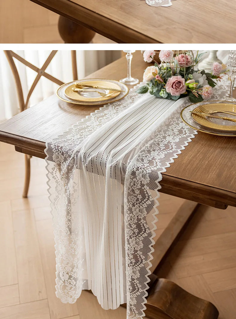 chemin table dentelle motifs floraux blanc noir vintage élégant décoration mariage fête salon