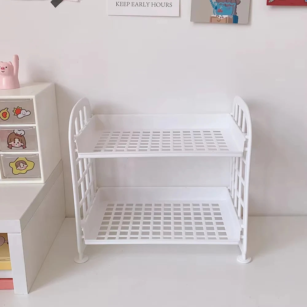rangements pliant double niveau blanc rose jaune calendrier carnet stylos boîtes stickers radio lampe