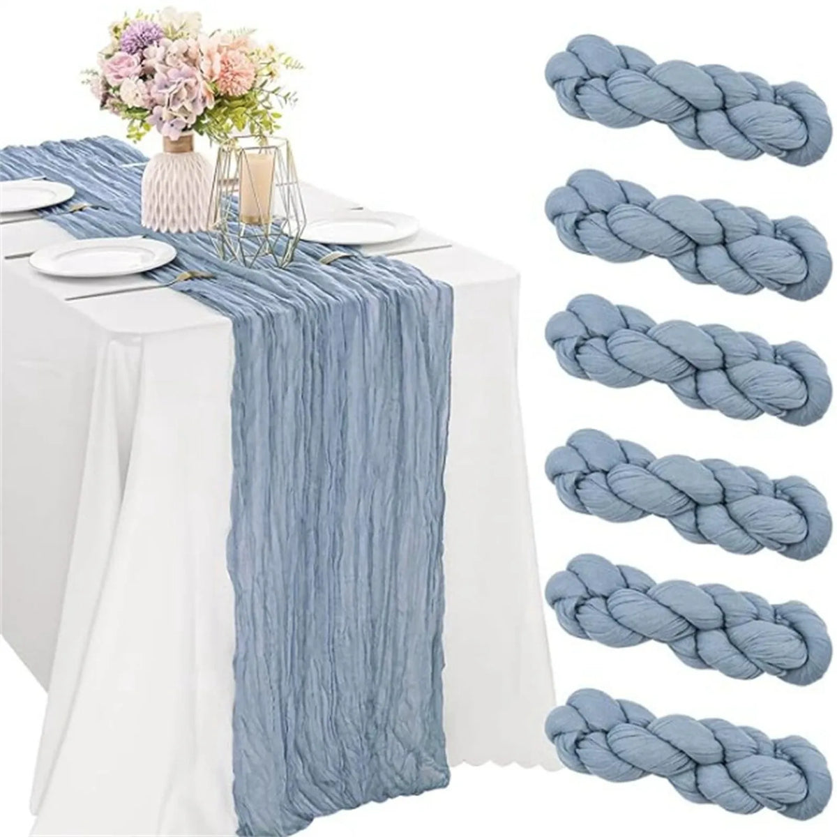 table chemin moderne élégant bleu clair jaune violet rose crêpe plissé polyester coton voile