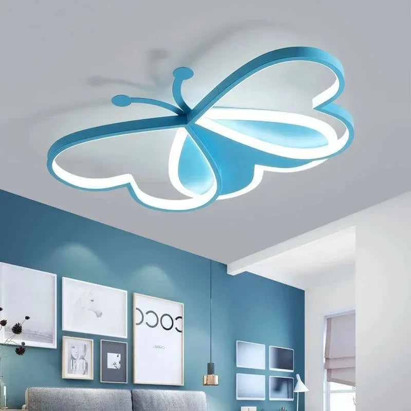 lampe moderne bleu rose papillon stylisé chambre enfant éclairage quotidien télécommande surface opaque