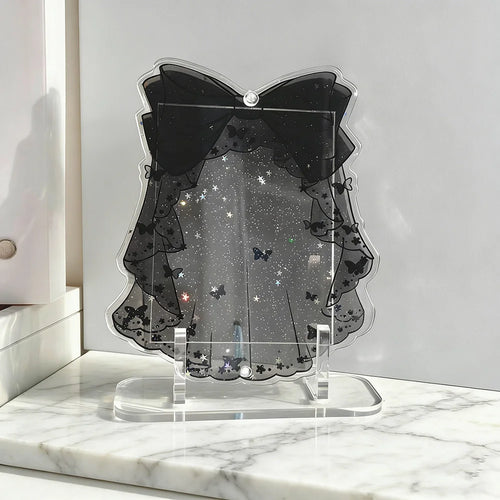 cadre photo noir papillons étoiles bordure dentelée vintage romantique support transparentprésentation petite cartes