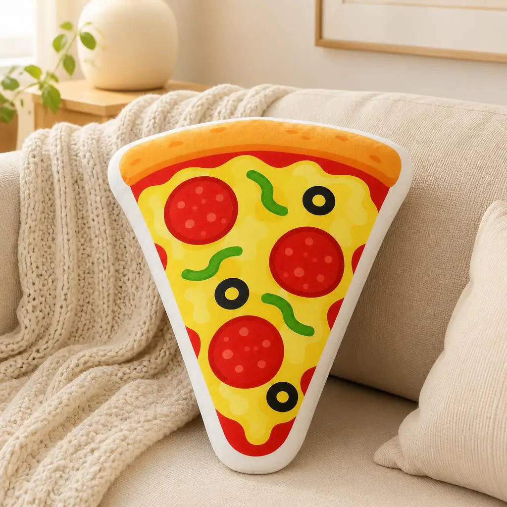 coussin 3d forme pizza pepperoni olives fromage salon blanc rouge vert jaune