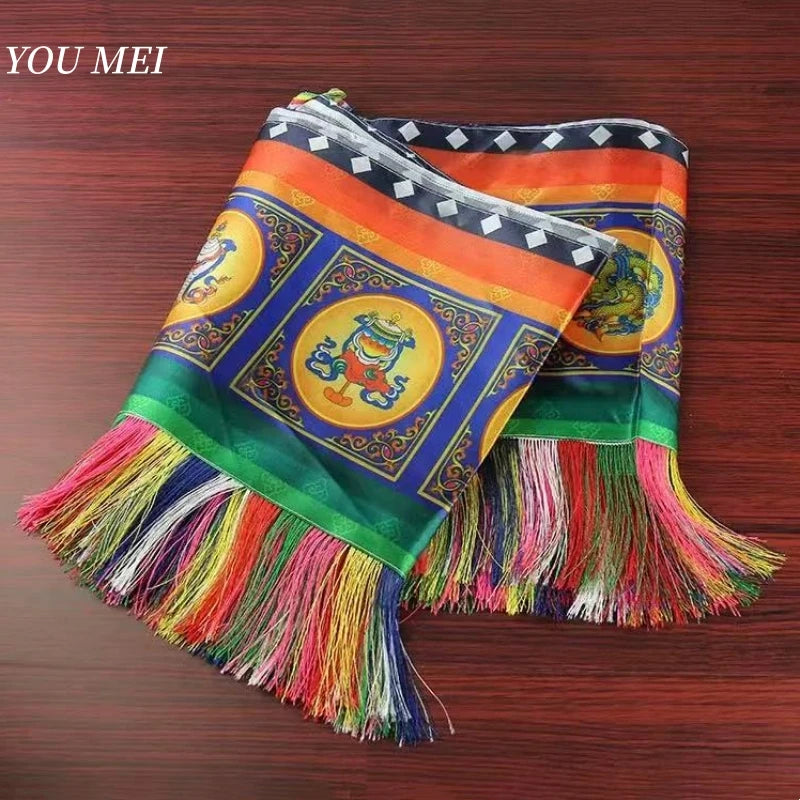 foulard ethnique motifs traditionnels franges colorées bleu vert orange jaune