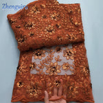 tissu polyester dentelle africain brodé paillettes fleurs transparent occasion parti