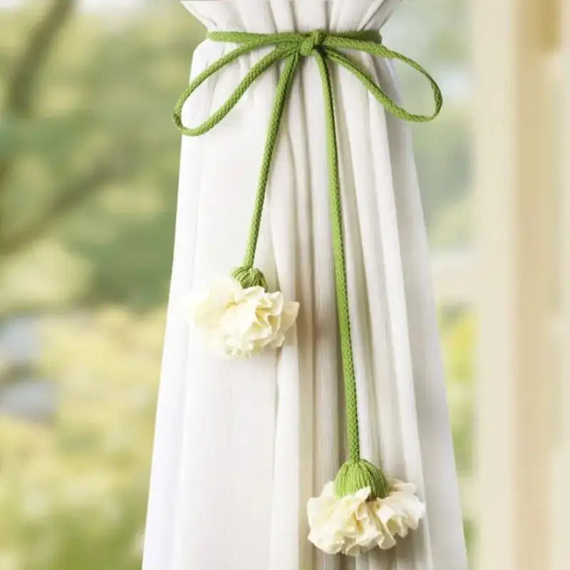 rideaux polonais ruban fleuri pompons vert blanc violet orange tissu artisanal opacité chambre enfants